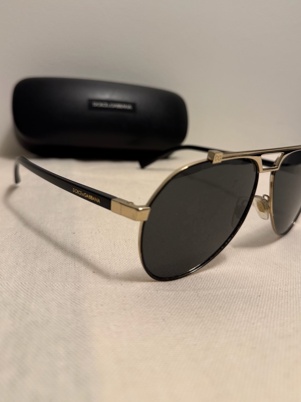 Dolce & Gabbana Gold Frame Aviator Sunglasses - Black Lenses
